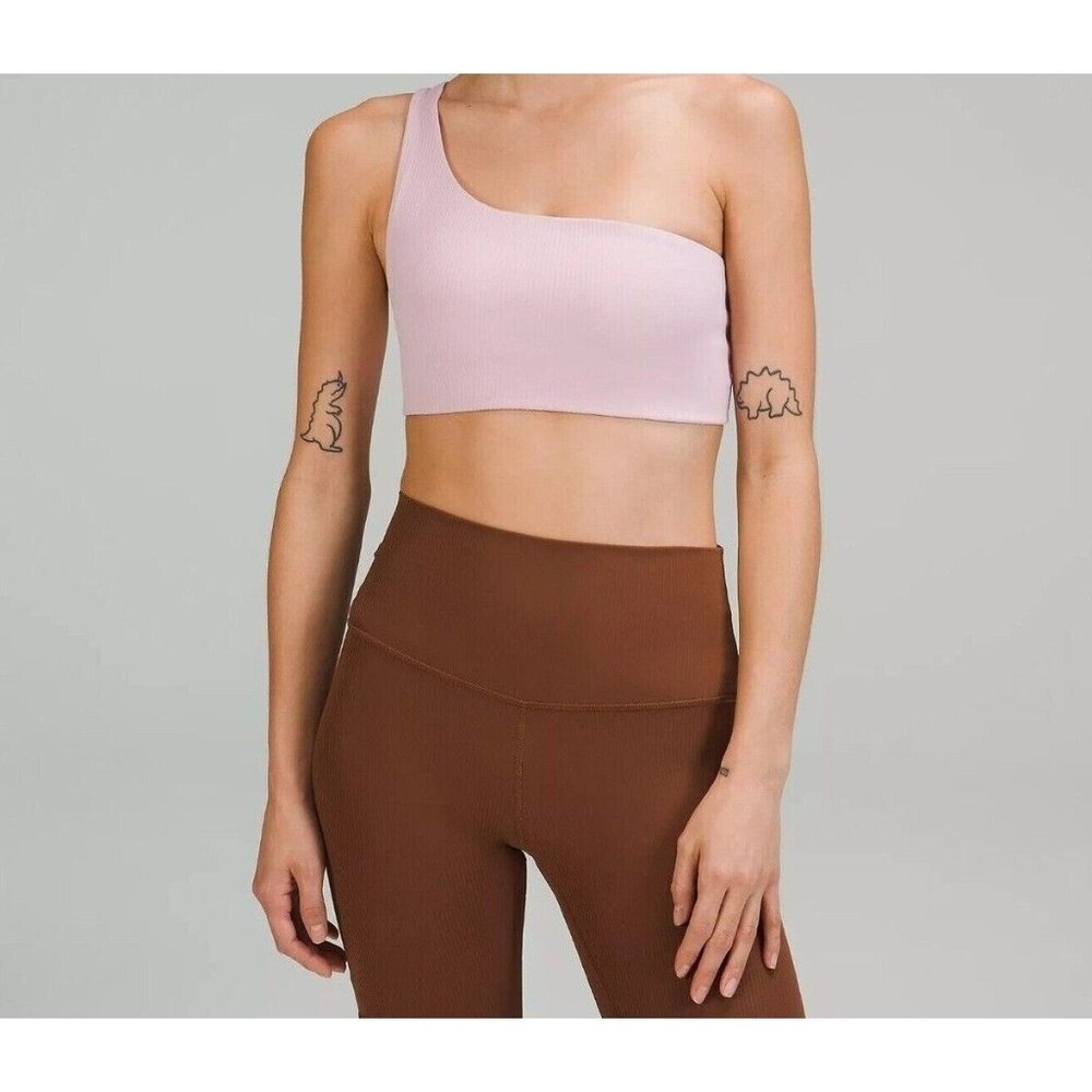 Lululemon Ribbed Nulu Pink Asymmetrical Yoga Light Support, A/B Cup Bra Sz 10 - Picture 3 of 6